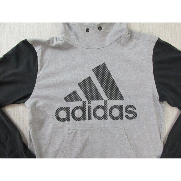 adidas Hoodie Womens Small Gray Black Cotton Long Sleeve Spell Out Logo Pullover - Picture 3 of 10